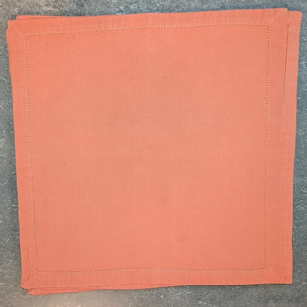 Terracotta Coral Hemstitch Cloth Napkins Set of 4 Cotton Linen 18.5